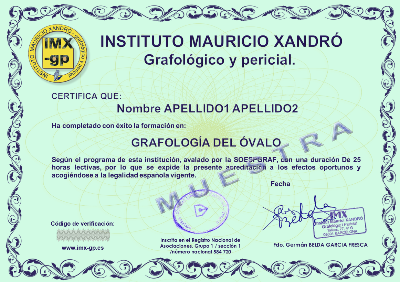 Muestra certificado grafología del Óvalo